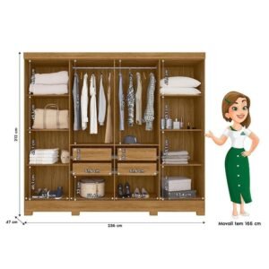 Guarda Roupa Diplomata Frisado 8 Portas C/ Espelho Freijó Cinza Moval