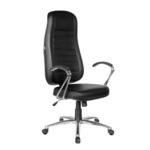 Cadeira Presidente Alta Costurada C/ Braço Cromo  Apoio PP Base Celta Cromo- Courino Preto