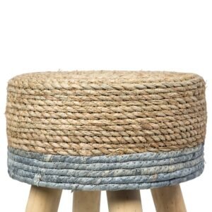 Puff Phi Em Fibra Natural (Seagrass) Base Madeira