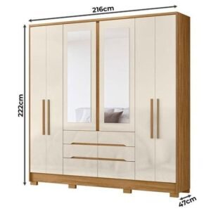 Guarda Roupa Casal San Francisco 6 Portas 6 Gavetas Freijó Off White Com Espelho - Moval