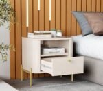 MESA DE CABECEIRA TUCUPI SLIM OFF WHITE  PÉ  DOURADO